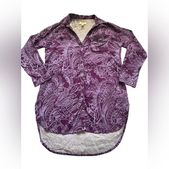 Ted Baker Purple Paisley Long Sleeve Button Pajama Top Shirt Dress Size Medium - Picture 9 of 13